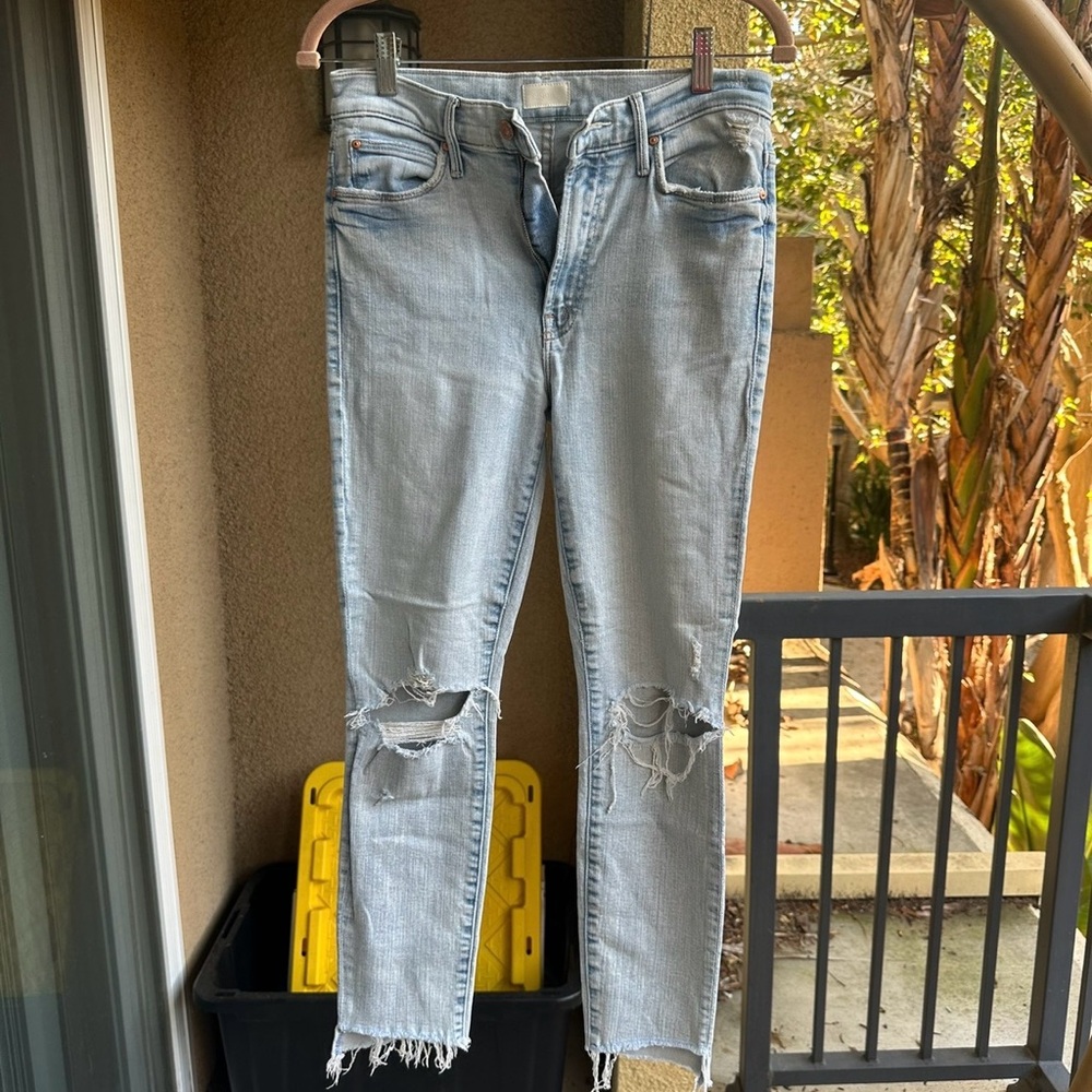 MOTHER Light Blue Distressed Ankle Jeans